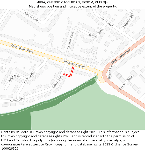 489A, CHESSINGTON ROAD, EPSOM, KT19 9JH: Location map and indicative extent of plot