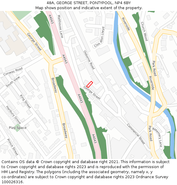 48A, GEORGE STREET, PONTYPOOL, NP4 6BY: Location map and indicative extent of plot