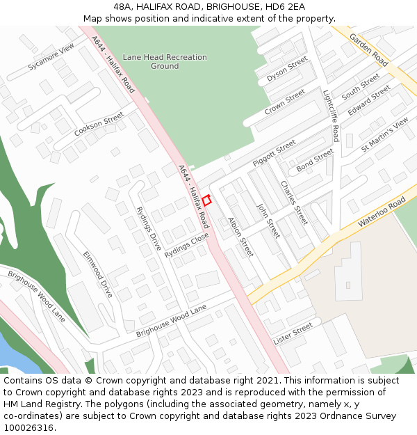 48A, HALIFAX ROAD, BRIGHOUSE, HD6 2EA: Location map and indicative extent of plot