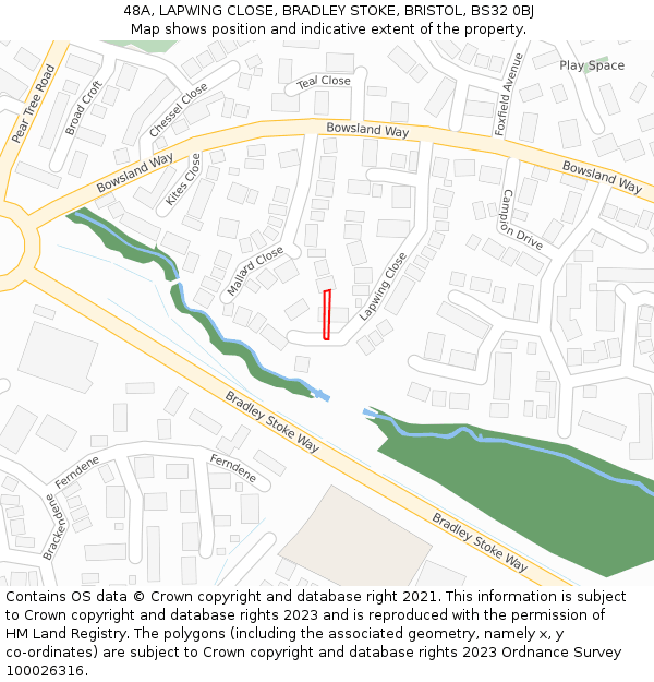 48A, LAPWING CLOSE, BRADLEY STOKE, BRISTOL, BS32 0BJ: Location map and indicative extent of plot