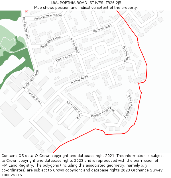 48A, PORTHIA ROAD, ST IVES, TR26 2JB: Location map and indicative extent of plot