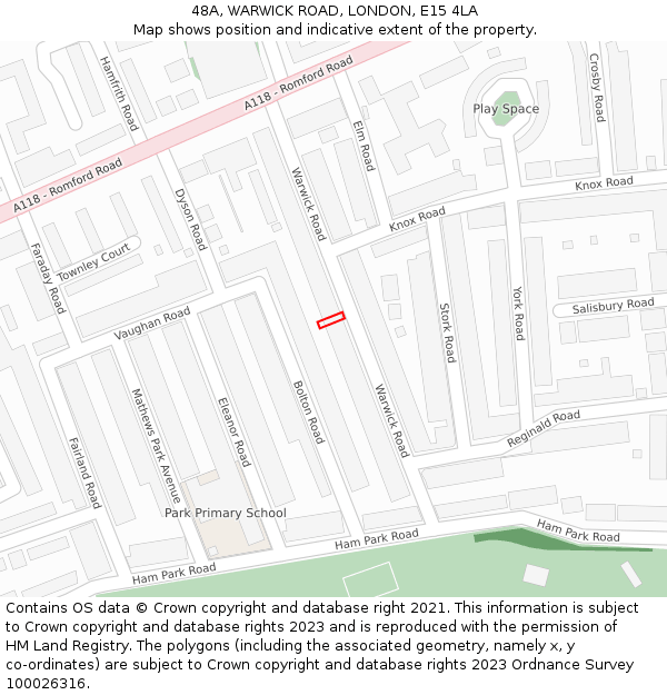 48A, WARWICK ROAD, LONDON, E15 4LA: Location map and indicative extent of plot