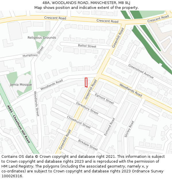 48A, WOODLANDS ROAD, MANCHESTER, M8 9LJ: Location map and indicative extent of plot