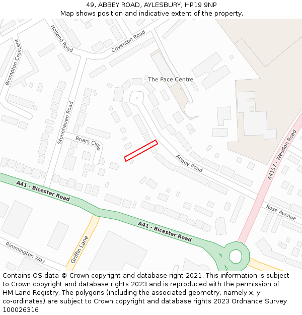 49, ABBEY ROAD, AYLESBURY, HP19 9NP: Location map and indicative extent of plot