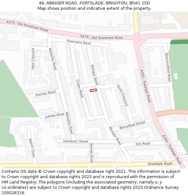 49, ABINGER ROAD, PORTSLADE, BRIGHTON, BN41 1SD: Location map and indicative extent of plot