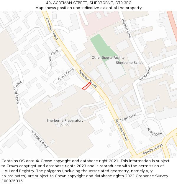 49, ACREMAN STREET, SHERBORNE, DT9 3PG: Location map and indicative extent of plot
