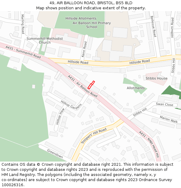 49, AIR BALLOON ROAD, BRISTOL, BS5 8LD: Location map and indicative extent of plot