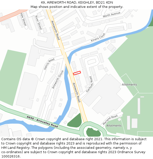 49, AIREWORTH ROAD, KEIGHLEY, BD21 4DN: Location map and indicative extent of plot