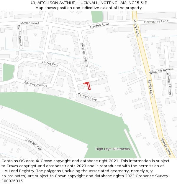 49, AITCHISON AVENUE, HUCKNALL, NOTTINGHAM, NG15 6LP: Location map and indicative extent of plot