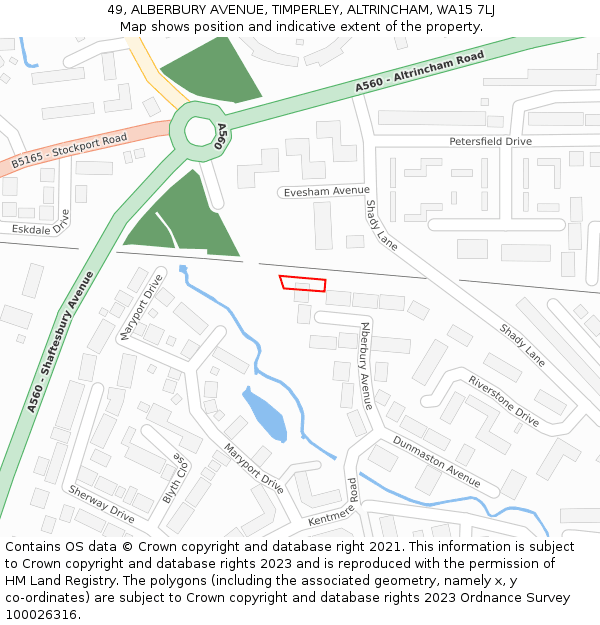 49, ALBERBURY AVENUE, TIMPERLEY, ALTRINCHAM, WA15 7LJ: Location map and indicative extent of plot