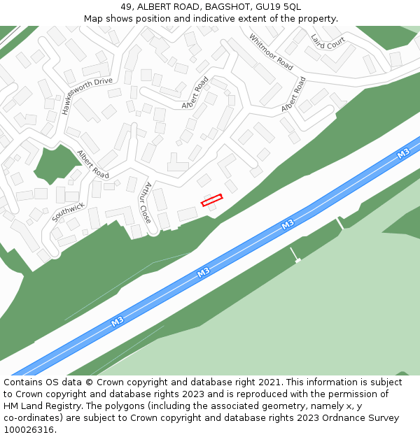 49, ALBERT ROAD, BAGSHOT, GU19 5QL: Location map and indicative extent of plot