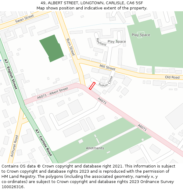 49, ALBERT STREET, LONGTOWN, CARLISLE, CA6 5SF: Location map and indicative extent of plot