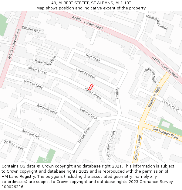 49, ALBERT STREET, ST ALBANS, AL1 1RT: Location map and indicative extent of plot
