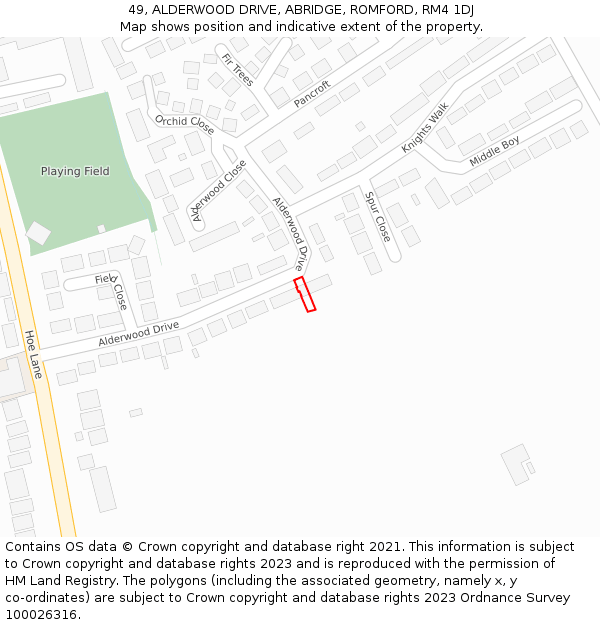 49, ALDERWOOD DRIVE, ABRIDGE, ROMFORD, RM4 1DJ: Location map and indicative extent of plot