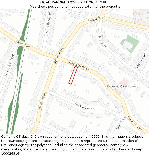 49, ALEXANDRA GROVE, LONDON, N12 8HE: Location map and indicative extent of plot