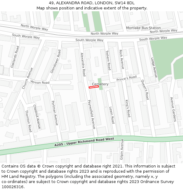 49, ALEXANDRA ROAD, LONDON, SW14 8DL: Location map and indicative extent of plot