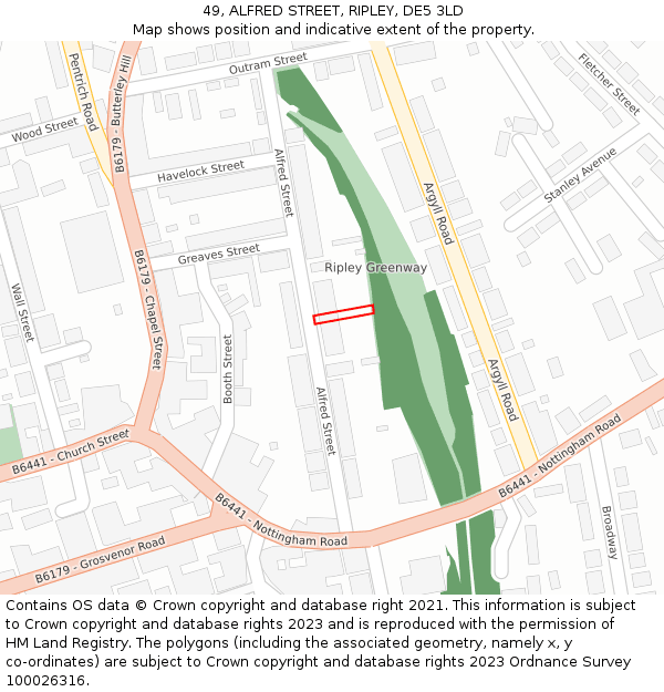 49, ALFRED STREET, RIPLEY, DE5 3LD: Location map and indicative extent of plot