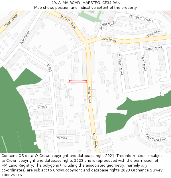 49, ALMA ROAD, MAESTEG, CF34 9AN: Location map and indicative extent of plot