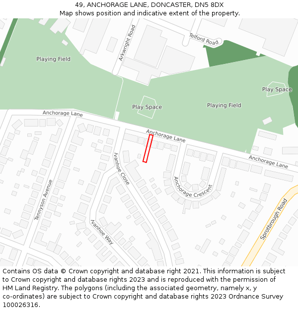 49, ANCHORAGE LANE, DONCASTER, DN5 8DX: Location map and indicative extent of plot