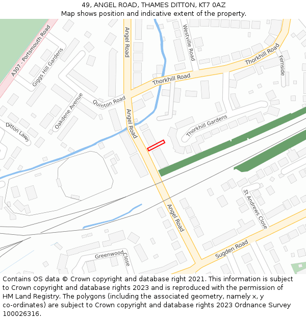 49, ANGEL ROAD, THAMES DITTON, KT7 0AZ: Location map and indicative extent of plot