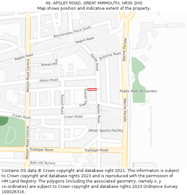 49, APSLEY ROAD, GREAT YARMOUTH, NR30 2HG: Location map and indicative extent of plot