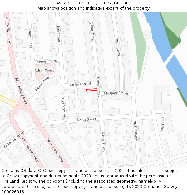 49, ARTHUR STREET, DERBY, DE1 3EG: Location map and indicative extent of plot