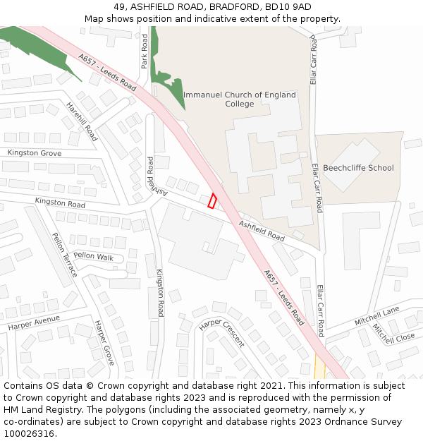 49, ASHFIELD ROAD, BRADFORD, BD10 9AD: Location map and indicative extent of plot