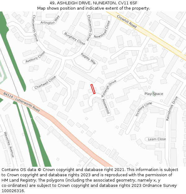 49, ASHLEIGH DRIVE, NUNEATON, CV11 6SF: Location map and indicative extent of plot