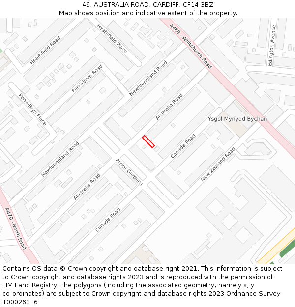 49, AUSTRALIA ROAD, CARDIFF, CF14 3BZ: Location map and indicative extent of plot