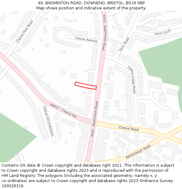 49, BADMINTON ROAD, DOWNEND, BRISTOL, BS16 6BP: Location map and indicative extent of plot