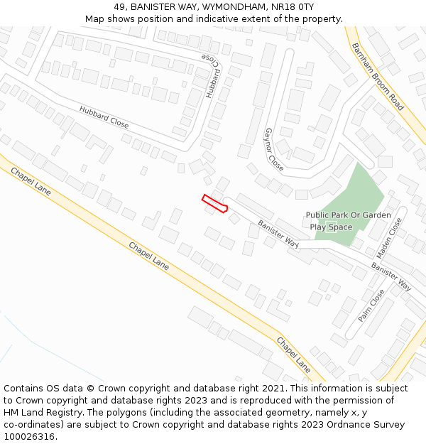 49, BANISTER WAY, WYMONDHAM, NR18 0TY: Location map and indicative extent of plot