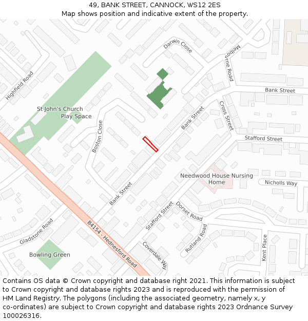 49, BANK STREET, CANNOCK, WS12 2ES: Location map and indicative extent of plot