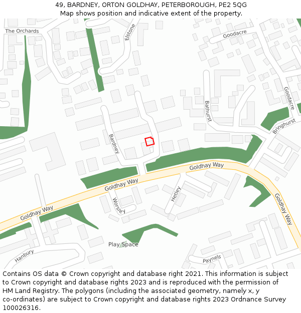 49, BARDNEY, ORTON GOLDHAY, PETERBOROUGH, PE2 5QG: Location map and indicative extent of plot