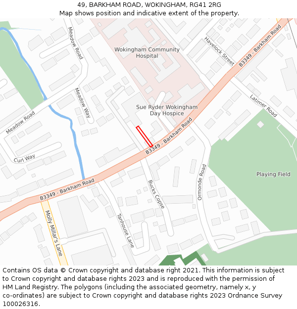 49, BARKHAM ROAD, WOKINGHAM, RG41 2RG: Location map and indicative extent of plot