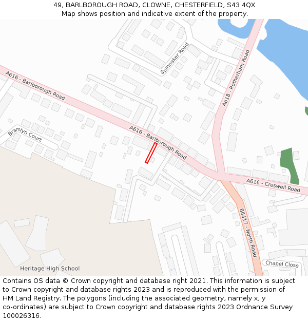 49, BARLBOROUGH ROAD, CLOWNE, CHESTERFIELD, S43 4QX: Location map and indicative extent of plot