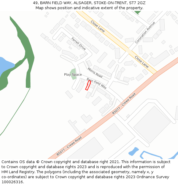 49, BARN FIELD WAY, ALSAGER, STOKE-ON-TRENT, ST7 2GZ: Location map and indicative extent of plot