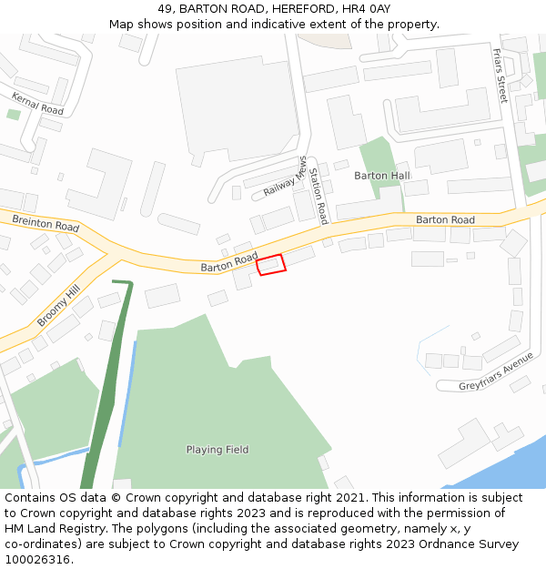49, BARTON ROAD, HEREFORD, HR4 0AY: Location map and indicative extent of plot