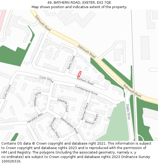 49, BATHERN ROAD, EXETER, EX2 7QE: Location map and indicative extent of plot