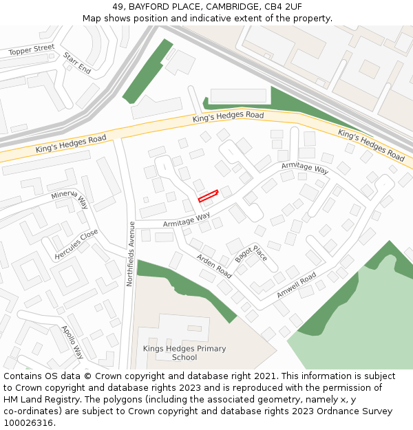 49, BAYFORD PLACE, CAMBRIDGE, CB4 2UF: Location map and indicative extent of plot