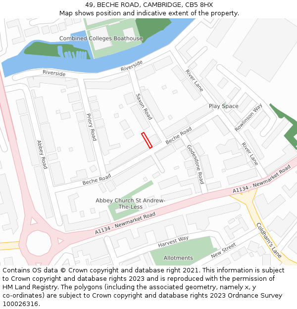 49, BECHE ROAD, CAMBRIDGE, CB5 8HX: Location map and indicative extent of plot