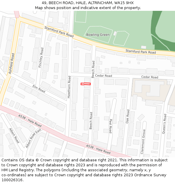 49, BEECH ROAD, HALE, ALTRINCHAM, WA15 9HX: Location map and indicative extent of plot