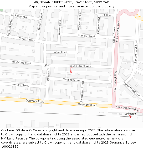 49, BEVAN STREET WEST, LOWESTOFT, NR32 2AD: Location map and indicative extent of plot
