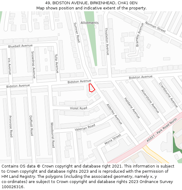 49, BIDSTON AVENUE, BIRKENHEAD, CH41 0EN: Location map and indicative extent of plot