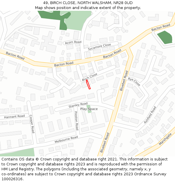 49, BIRCH CLOSE, NORTH WALSHAM, NR28 0UD: Location map and indicative extent of plot