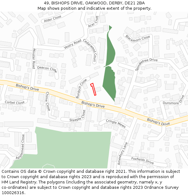 49, BISHOPS DRIVE, OAKWOOD, DERBY, DE21 2BA: Location map and indicative extent of plot