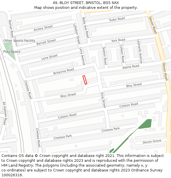 49, BLOY STREET, BRISTOL, BS5 6AX: Location map and indicative extent of plot