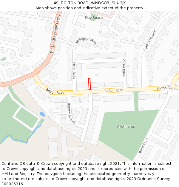 49, BOLTON ROAD, WINDSOR, SL4 3JX: Location map and indicative extent of plot