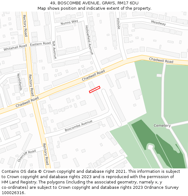 49, BOSCOMBE AVENUE, GRAYS, RM17 6DU: Location map and indicative extent of plot