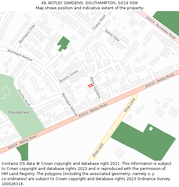 49, BOTLEY GARDENS, SOUTHAMPTON, SO19 0SW: Location map and indicative extent of plot