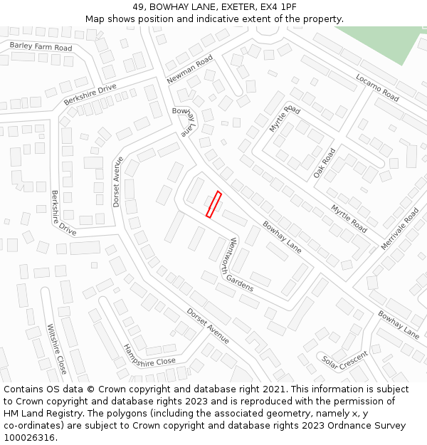 49, BOWHAY LANE, EXETER, EX4 1PF: Location map and indicative extent of plot